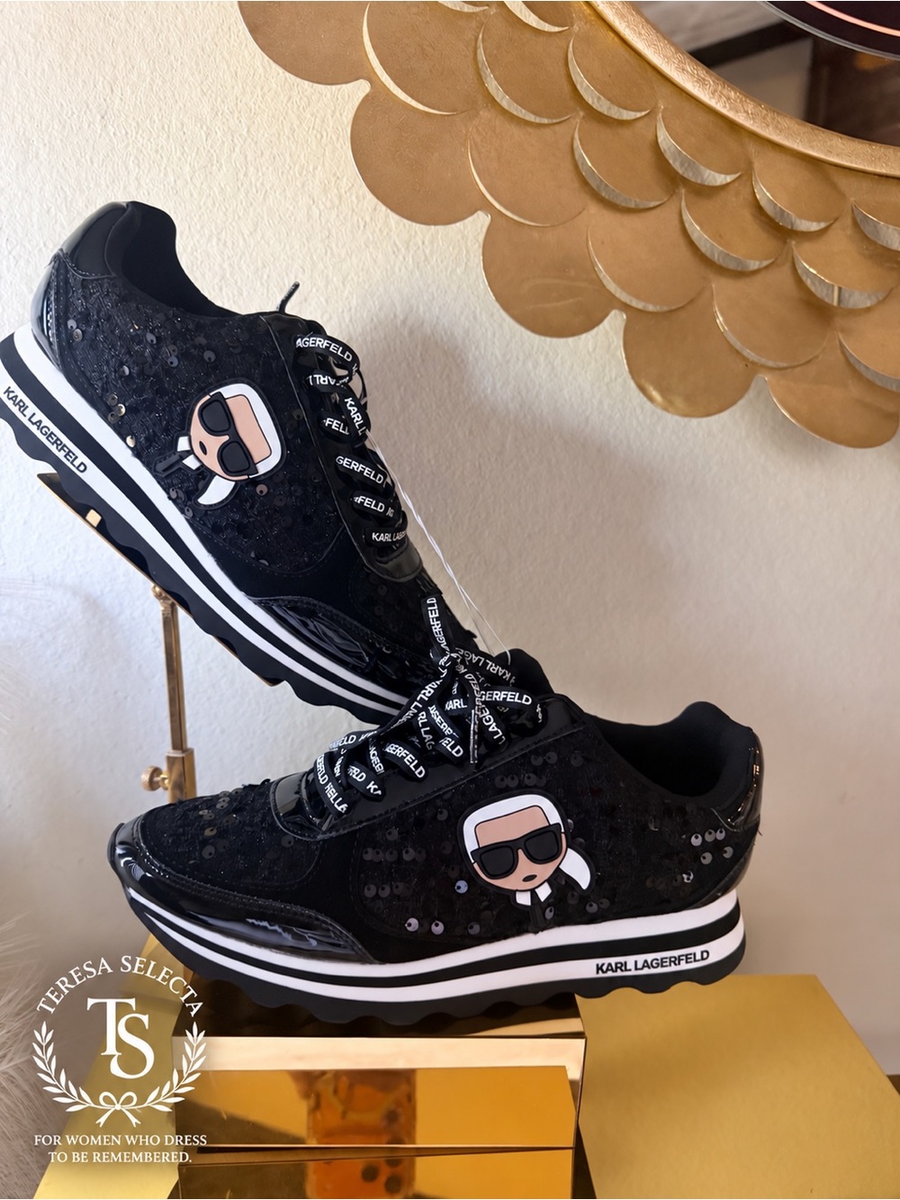 NWOT Karl Lagerfeld Paris Meade Sequin Platform Sneakers Black Size 9.5